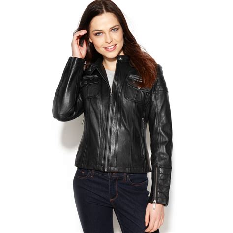 michael kors leather bomber jacket womens